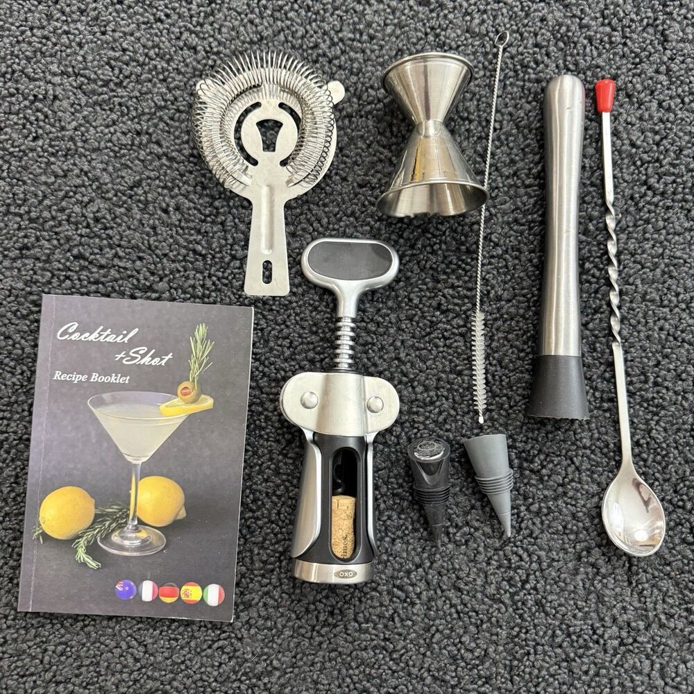 Large array of Cocktail mixer stainless steel set items